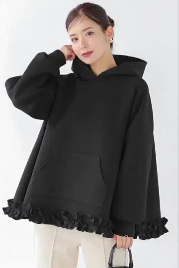 fitmore 핏모어 밑단 프릴 텐트 라인 후디 블랙