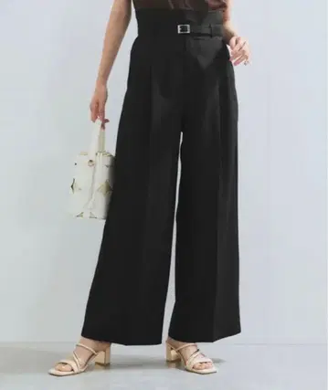 VIS 벨트 디테일 턱 와이드 팬츠 슬랙스 블랙