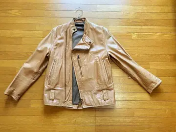 베이지 가죽 싱글 라이더 자켓 M 사이즈