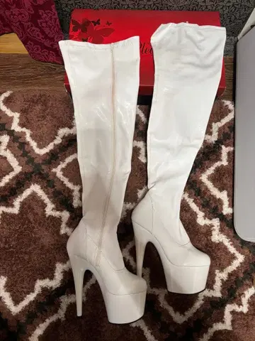 Pleaser 17cm 힐 푸리저 에나멜 싸이하이 부츠 화이트