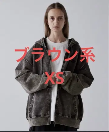 CLEL 헤비 웨이트 로고 자수 풀 집업 후드티 브라운 계열 xs