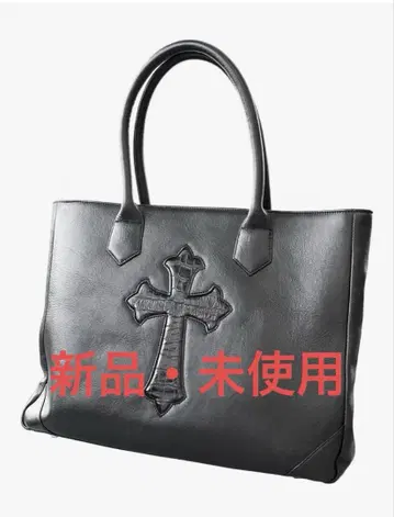 블랙 가죽 토트백 크로스 모티브