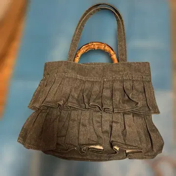 데님 프릴 토트백 대나무 핸들