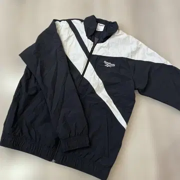 Reebok 나일론 자켓 블랙/화이트 윈드 브레이커