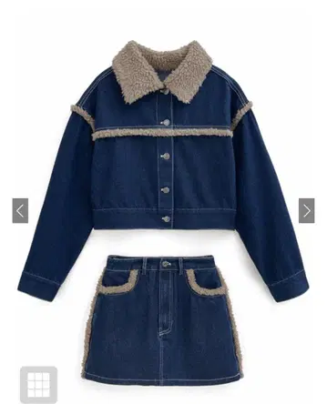 데님 인조 모피 셋업