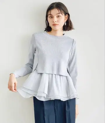 COCO DEAL 페플럼 블라우스 레이어드 니트