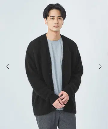 알파카 샤기 V넥 가디건 그린라벨 블랙