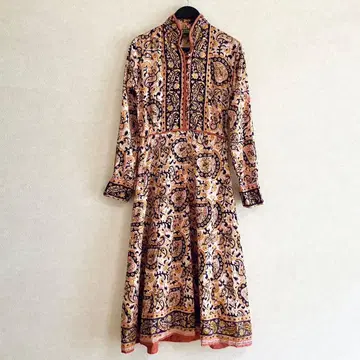 70s 빈티지 인도 면 페이즐리 무늬 원피스 탈론 지퍼