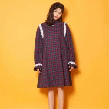 Candy Stripper 캔디스트리퍼 고양이 자수 체크 원피스