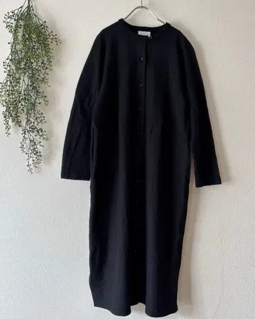 yuni 밴드 카라 셔츠 원피스 울 혼방 블랙 긴팔