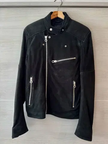 DENHAM 더블 라이더 자켓 블랙 시어링 가죽