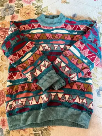 기하학 패턴 니트 스웨터 남성용 S 사이즈 구제 빈티지