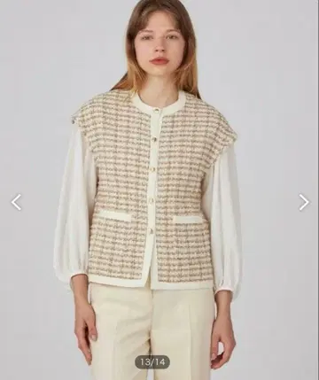 투모로우랜드 니트 콤비 트위드 프렌치 슬리브 베스트