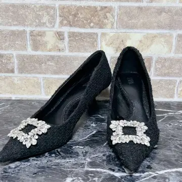 [ 2086 ] 새상품급 ZARA 펌프스 블랙 비쥬 트위드풍