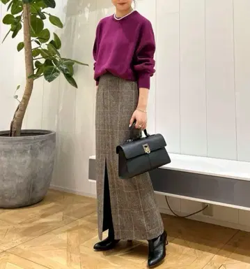 MACPHEE 울 나일론 플란넬 I라인 내로우 스커트