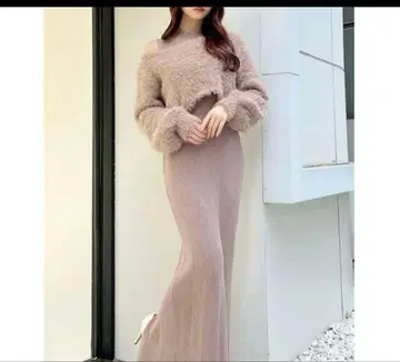 RESEXXY 샤기 레이어드 리브 니트 원피스