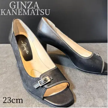 새상품급 KANEMATSU 블랙 오픈토 펌프스 23cm