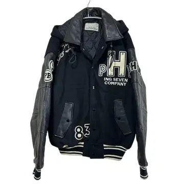N-462 당시 POSHBOY 소매 가죽 후드 바시티 자켓 F 와펜