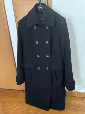 울 더블 브레스트 피코트 블랙