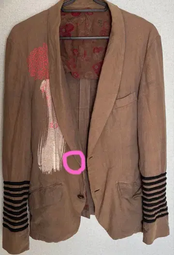 스트라이프 소매 아트 프린트 테일러드 자켓