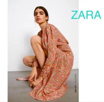 ZARA 꽃무늬 퍼프 슬리브 롱 원피스
