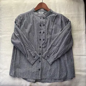 더블 버튼 블라우스 스탠드 카라 글렌체크