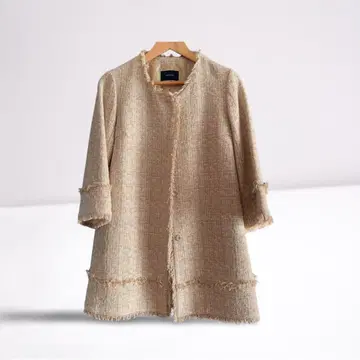 베이지 트위드 프린지 자켓