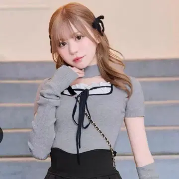 미셸 마카롱 초커 니트탑