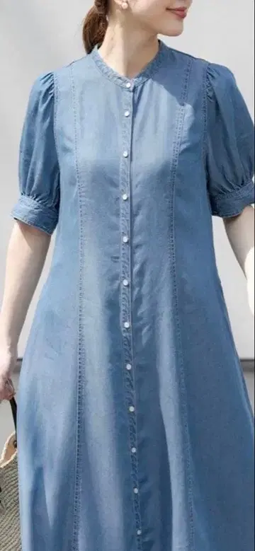 데님 블루 셔츠 원피스 반팔 롱