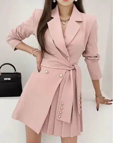 한국 왕홍 자켓 원피스 스커트 셋업 핑크