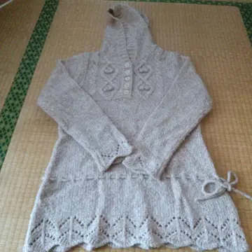 후드 부착 베이지 니트 롱 스웨터