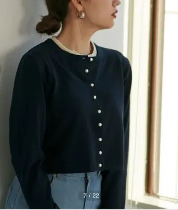 TINA:JOJUN 오가닉 코튼 앙상블 가디건 네이비