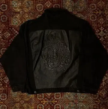 [ noill ] 블랙 데님 자켓 가죽 옷깃 가죽 프린트