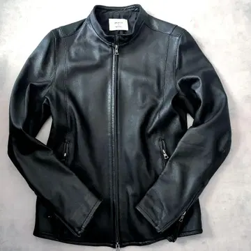 STUDIOUS 블랙 가죽 싱글 라이더 자켓