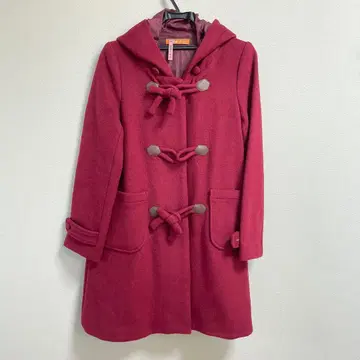 핀토 와인 레드 더플 코트 후드 부착