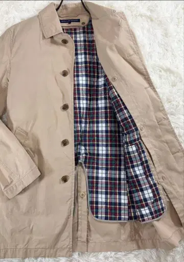 따뜻한 체크 무늬 트렌치코트 유나이티드 애로우즈 라이너 포함