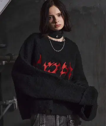 [ ERAR ] 기모 페더 로고 자수 롱 암 숏 기장 롤업 니트