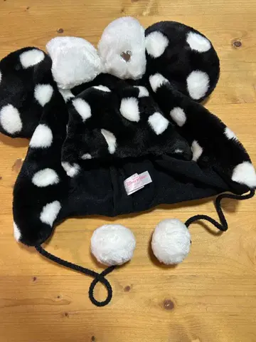 도쿄 디즈니 리조트 귀도리 모자 블랙 화이트 도트
