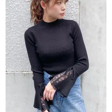 dazzlin 헤임 레이스 수플레 니트탑 소매 레이스 니트 니트