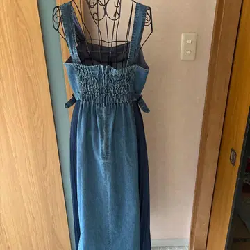 데님 플리츠 롱 드레스