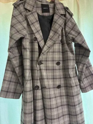 DRWCYS 체크 무늬 더블 브레스트 롱 코트