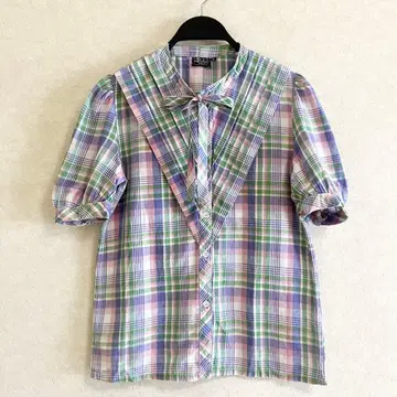 빈티지 인도 면 마드라스 체크 블라우스 70s 80s