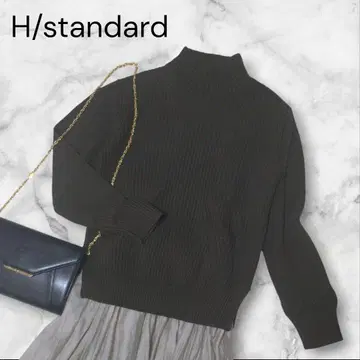 H/standard 고급 울 100% 리브 터틀 스웨터 올리브 그린