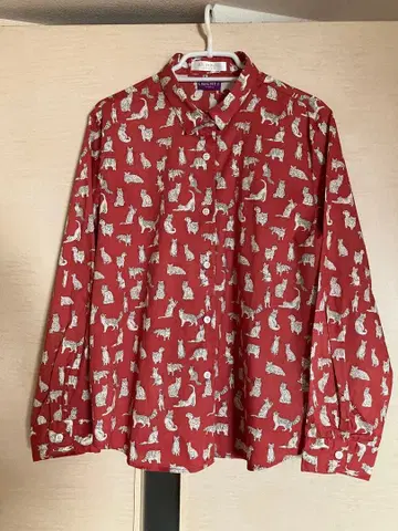 Bamboo House 고양이 패턴 긴팔 셔츠 리버티 프린트