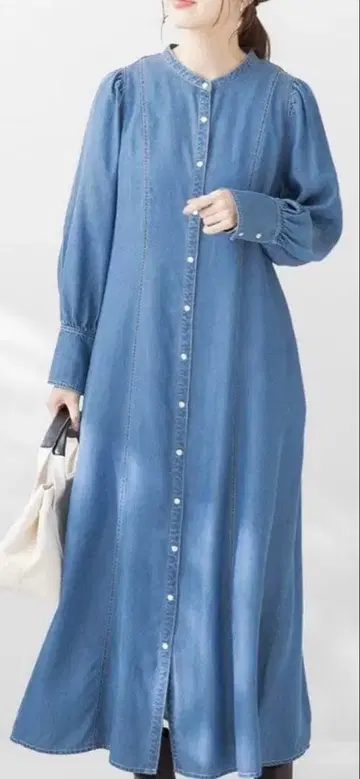 데님 블루 긴팔 셔츠 원피스