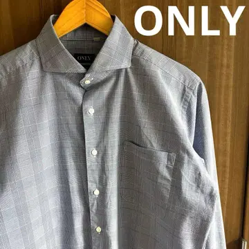 [ 오샤레 ] ONLY 온리 체크 무늬 와이드 칼라 셔츠 그레이