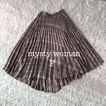 미스티우먼 체크 플리츠 롱 스커트 브라운 베이지 F