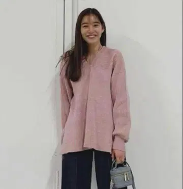 믹스 컬러 스트링 와이드 니트 탑스 핑크 1 사이즈