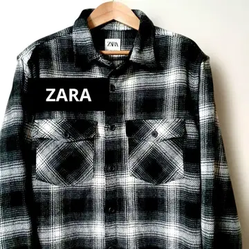 ZARA 블랙 화이트 섀도우 체크 셔츠 자켓