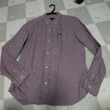 백 채널 체크 무늬 버튼 다운 셔츠 긴팔